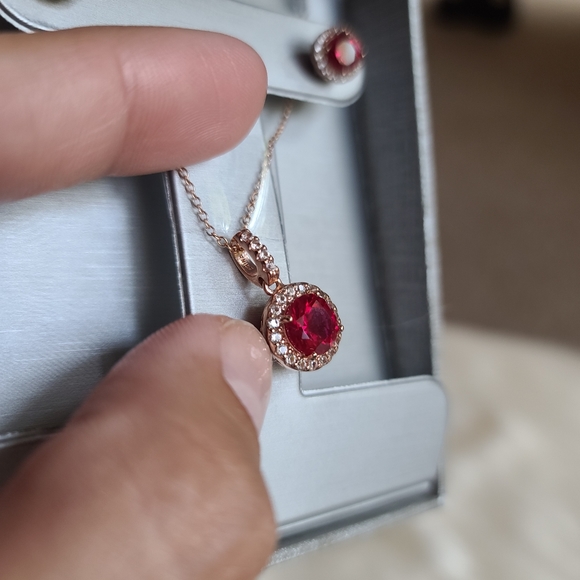 Zales Lab-Created Ruby & White Sapphire Frame Pendant and Earrings Set - Picture 11 of 14